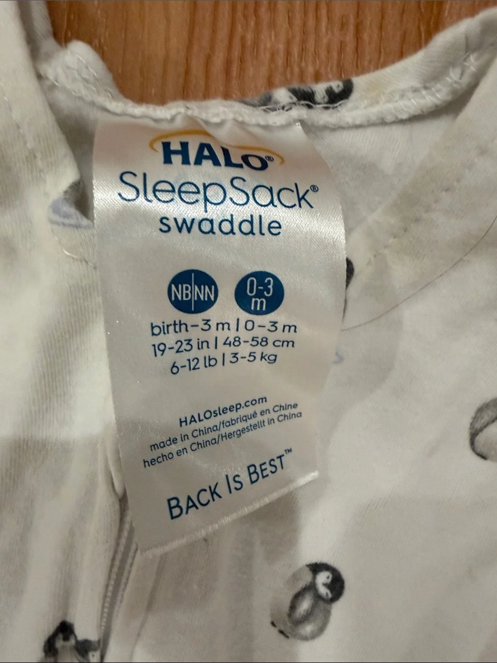 Halo Cream Penguin Print Sleep Sack - Zipper Front